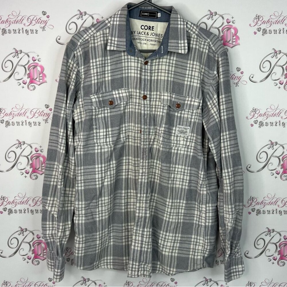 Jack & Jones core button up plaid collared shirt Gray Checkered Shirt